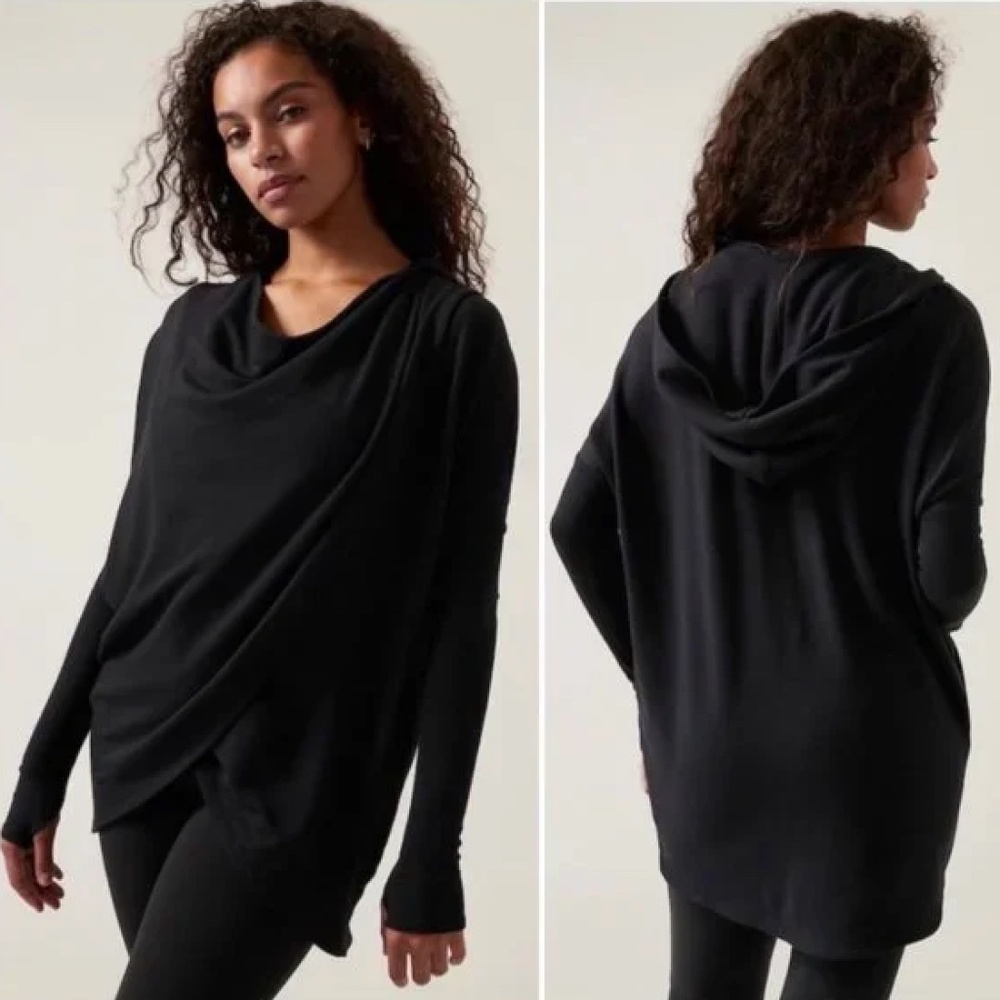 Athleta Purana Wrap Sweatshirt Hood Black Medium